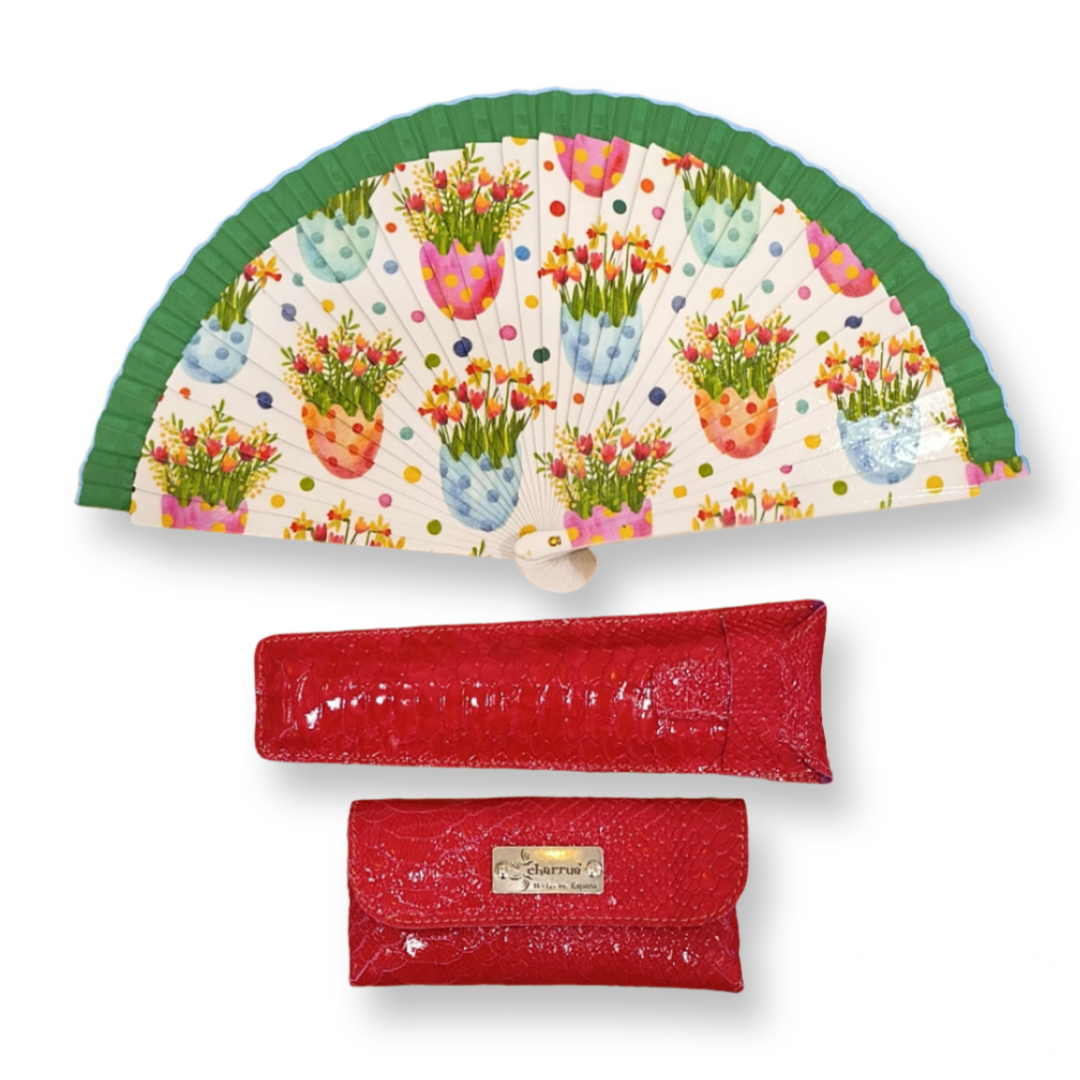 Conjunto abanico+funda y funda de gafas.
