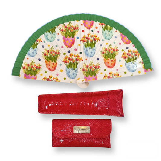 Conjunto abanico+funda y funda de gafas.